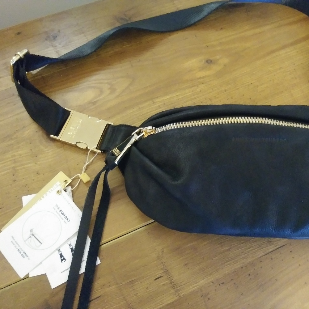 NEW BLACK GENUINE LEATHER BUM BAG AIMEE KESTENBERG